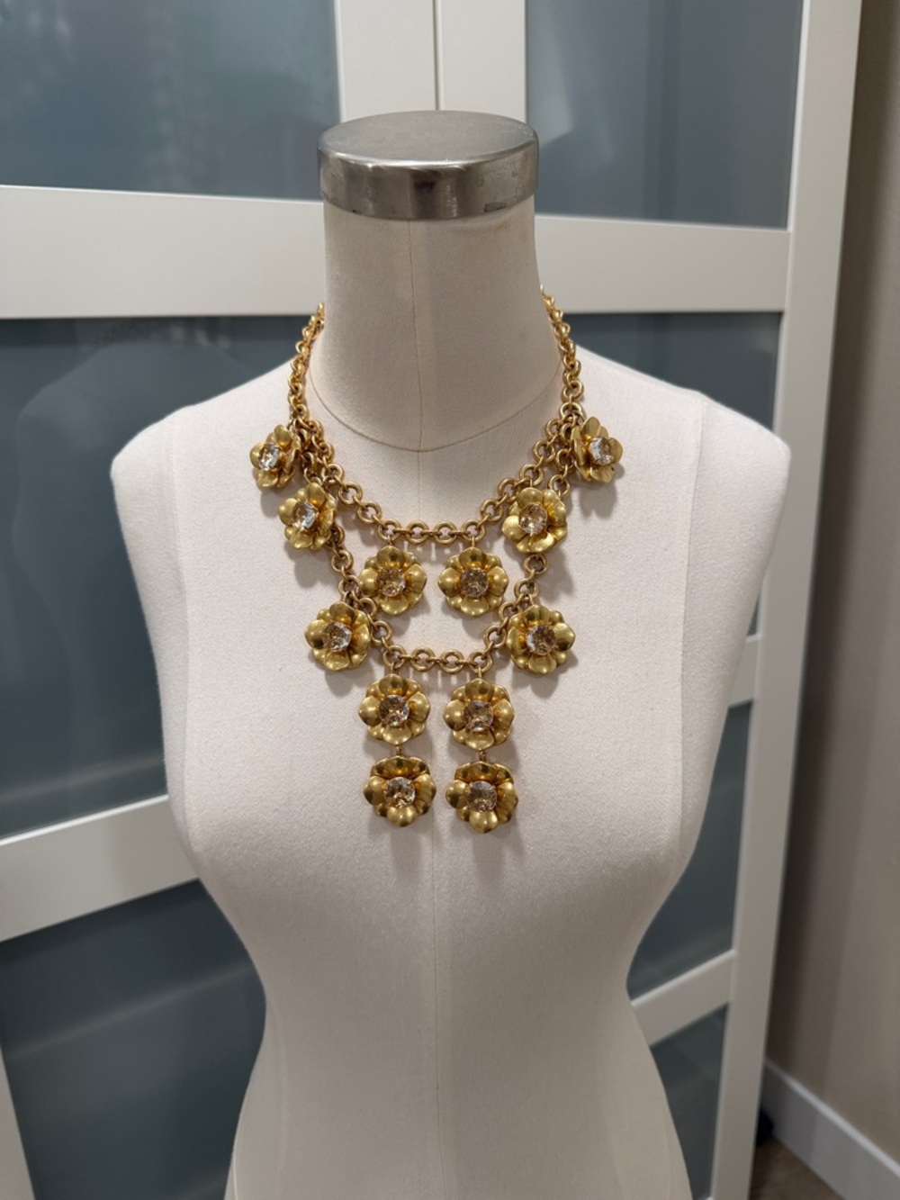 J. Crew Gold Floral Tiered Statement Necklace